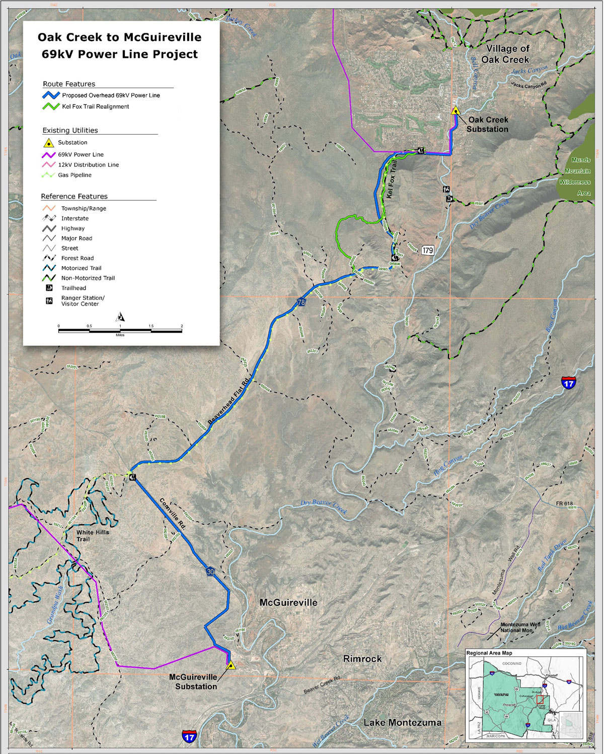 Proposed map of the Oak Creek to McGuireville project