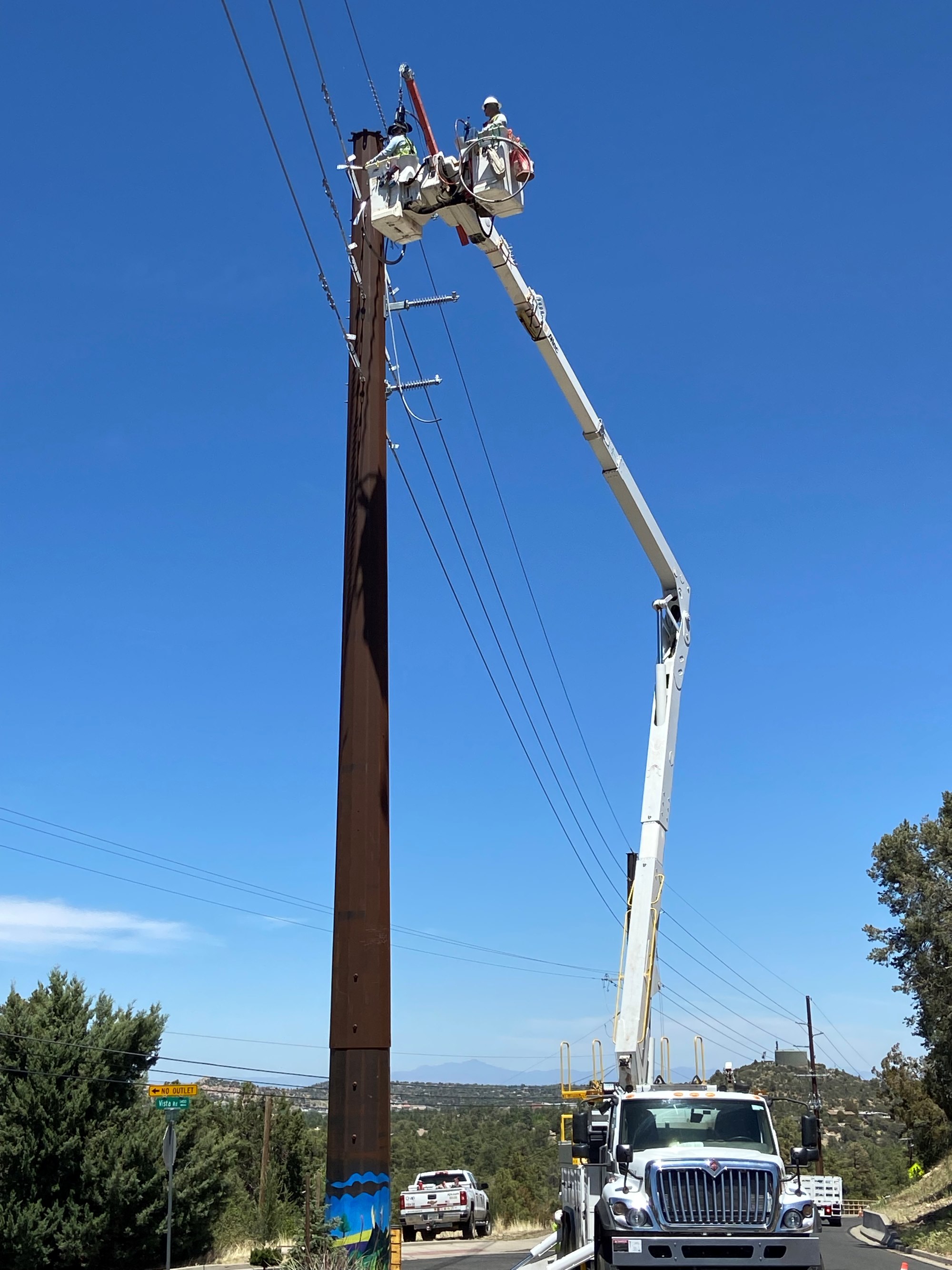 Lineworker in a bucket truck