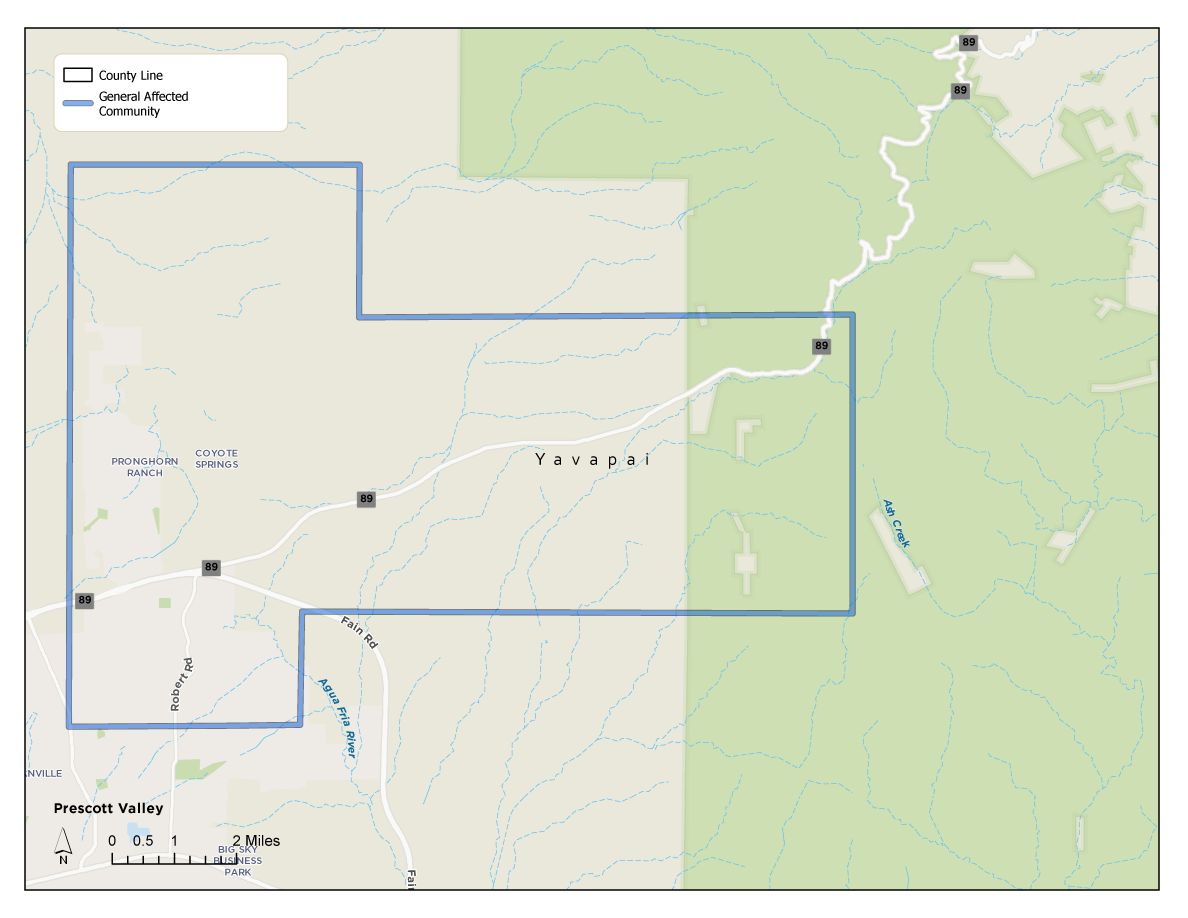 Area impacted by the Public Safety Power Shutoff event: South of East dog Ranch Rd. North of East Roadrunner Dr. East of North Ranger Rd. West of Mingus Mountain Rd. Communities affected include, but are not limited to: Yavapai Downs, Coyote Crest, Mingus West, Prescott Ridge, and the Mingus Academy Girls School.