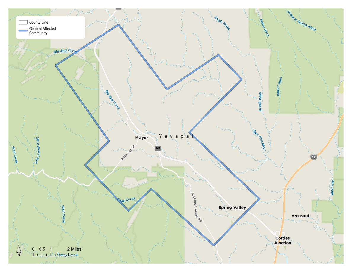 Área afectada por el evento de corte de energía por motivos de seguridad pública: Al sur de SR69 y E. Poland Rd. Al norte de Spring Valley, al este y al oeste de SR69, las comunidades afectadas incluyen, entre otras: Poland Junction, Mayer y Bensch Ranch.